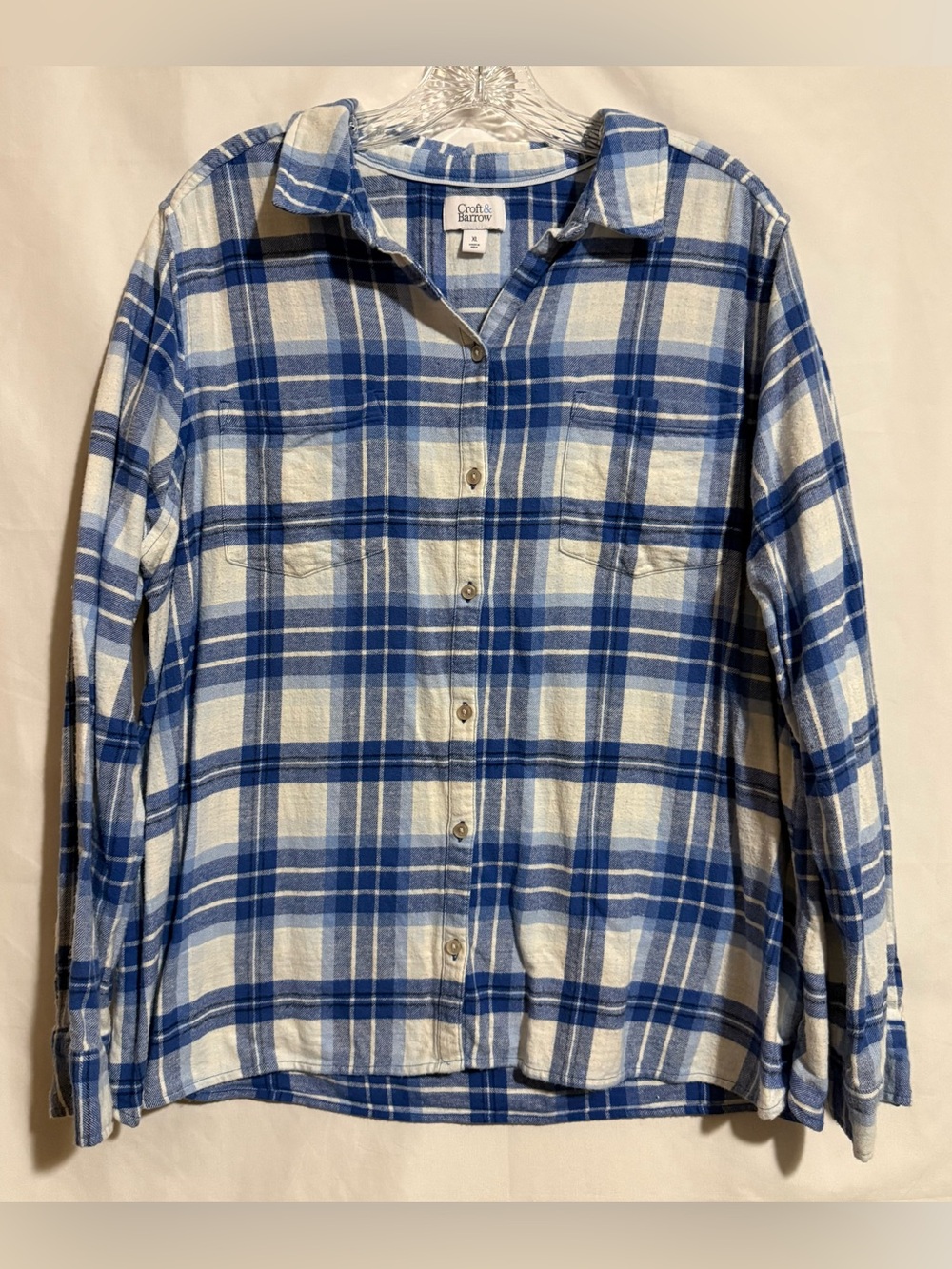 Croft & Barrow Women’s XL Long Sleeve Flannel Cotton Button Up Plaid Shirt Blue